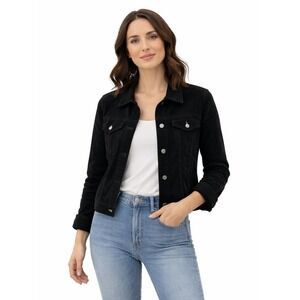 GAP Velour Trucker Jacket Black NWT Women's Medium Stretch Soft Classic
